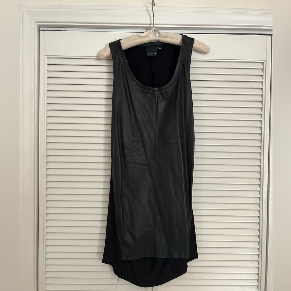 Trouvé Leather mini dress size lg black soft leather front knit back sleeveless